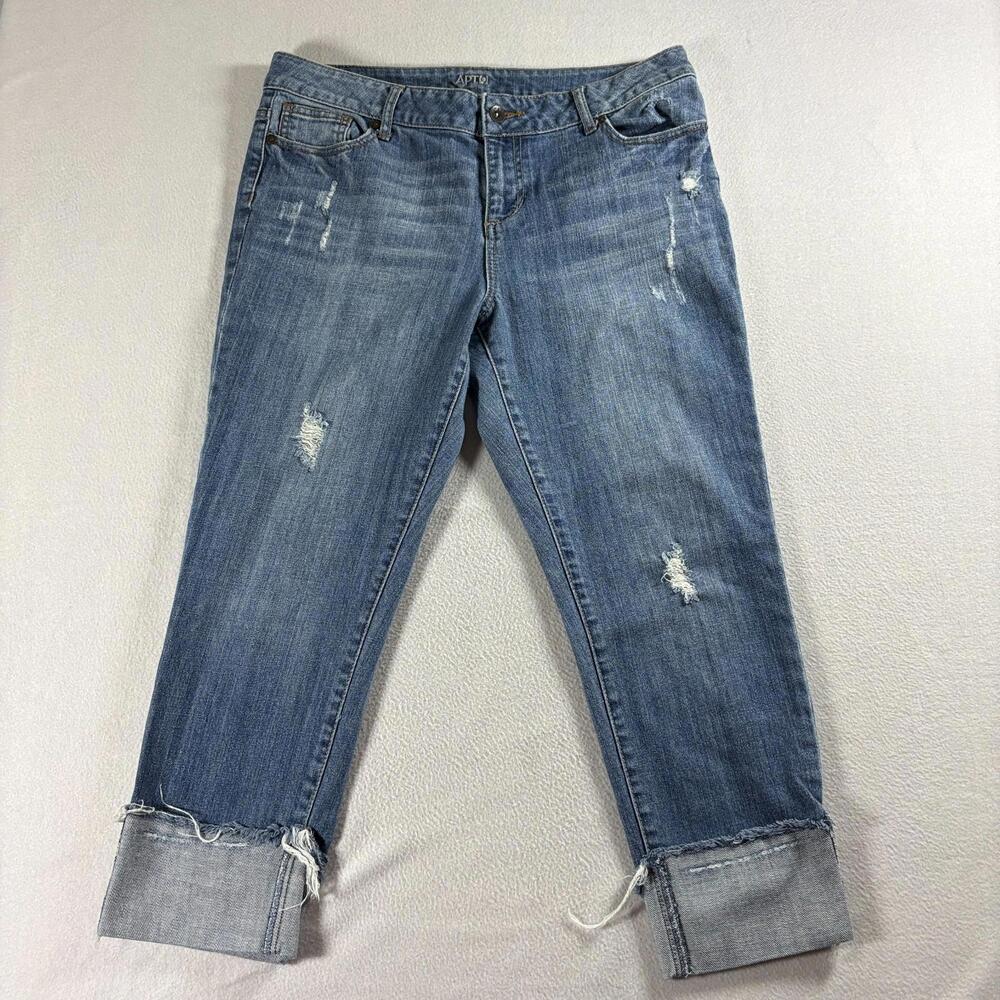 Distressed Skinny Jeans APT 9 Tag 12 Fits Like 32X24 Blue Raw Hem Cuffed Crop